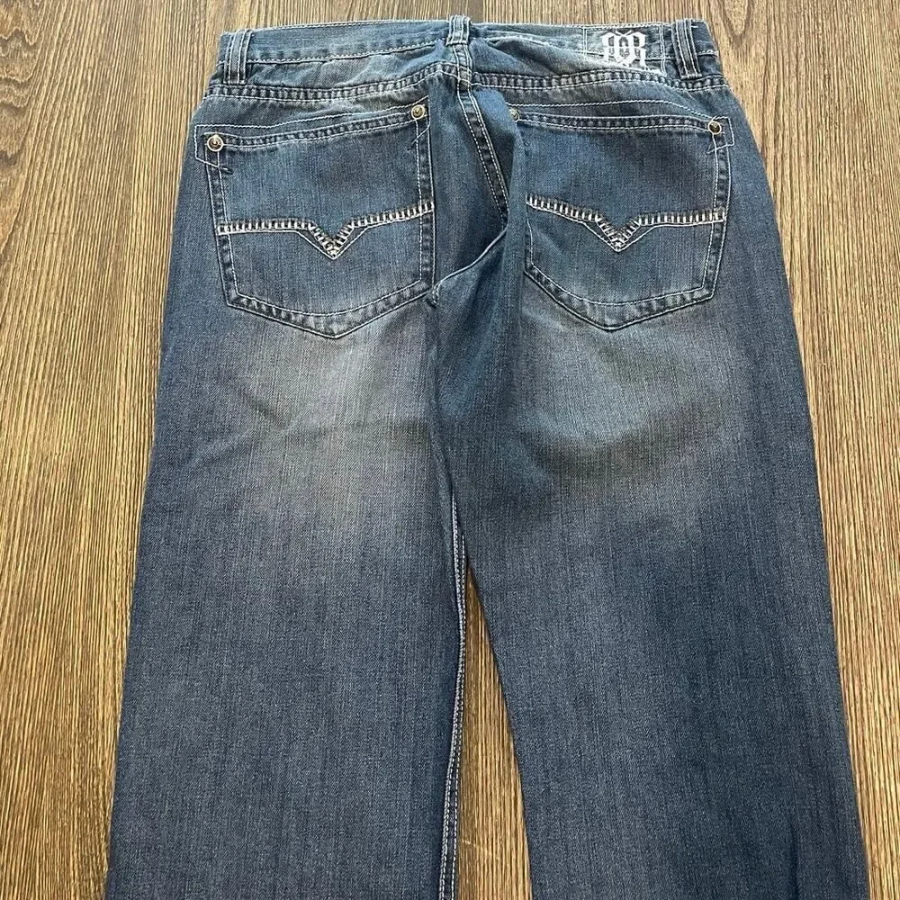 Request Jeans Straight Leg Mid Rise Distressed Denim Medium Wash Blue Size 32x32